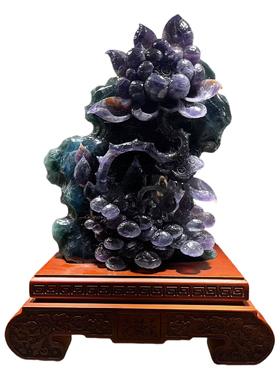 天然紫萤石雕刻摆件莲花盛开