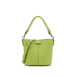 红谷包包新款牛皮单肩包时尚编织撞色高级水桶包小众腋下女士包