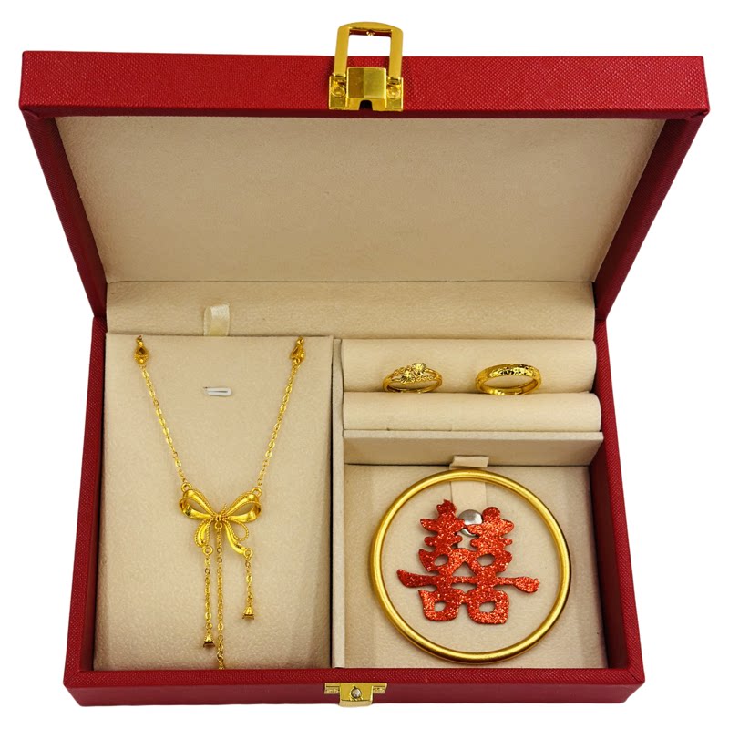 结婚仿三金中国风黄金色项链套装新娘中式婚庆高端礼盒仿黄金五金