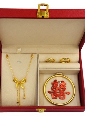 结婚仿三金中国风黄金色项链套装新娘中式婚庆高端礼盒仿黄金五金