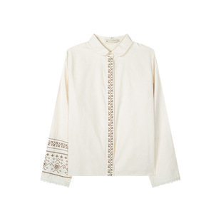 一城画一新款宽松休闲简约通勤显瘦小翻领设计衬衣米白