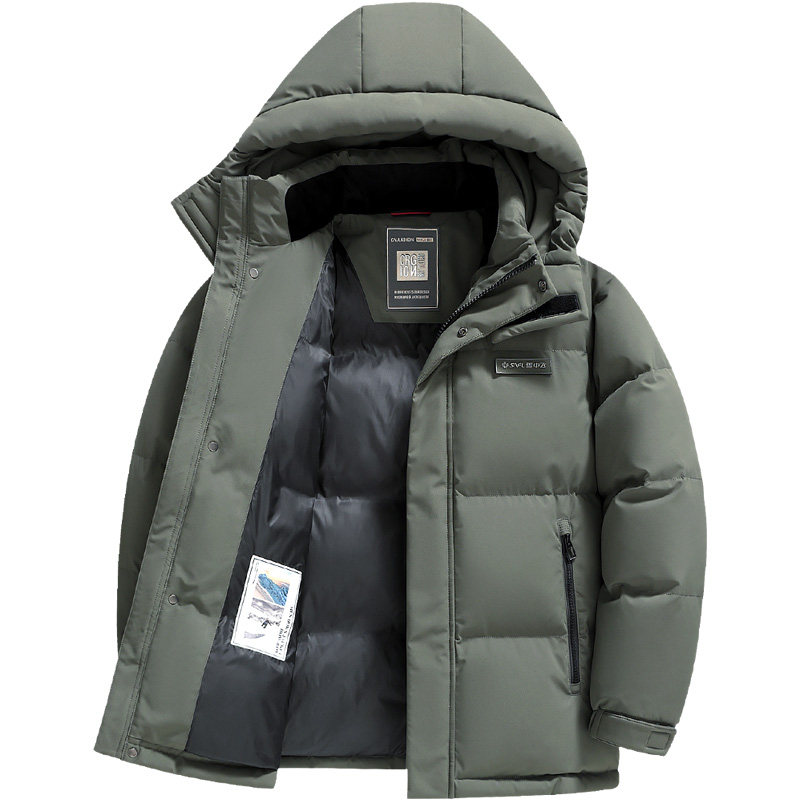 雪中飞羽绒服男加厚保暖冬季外套时尚中青年短款连帽可脱卸鸭绒服