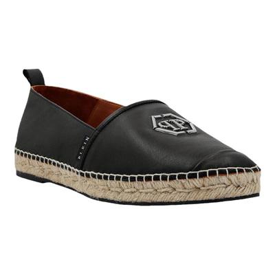 PhilippPlein男鞋黑色小牛皮鞋面编织绳底平底休闲渔夫鞋