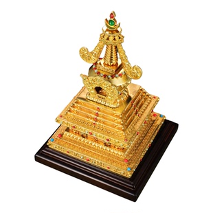 黄铜转轮舍利塔菩提塔尊胜塔供奉彩绘黄色塔客厅桌面摆件可打开装