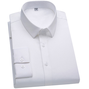 啄木鸟男士高档绸缎白色长袖免烫抗皱衬衫中青年简约纯色男式衬衣