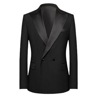 本派高级定制塔士多礼服新郎结婚宴会西服戗驳领鱼骨绒西装外套男