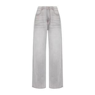 COLIN WANG-'挚爱之选'棉麻汉麻强捻高腰阔腿显瘦宽松牛仔裤