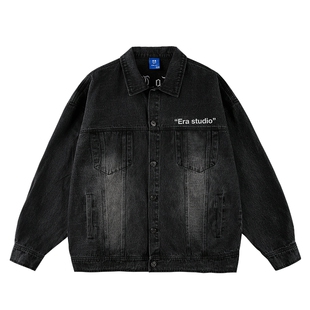 【周深同款】ER美式复古做旧黄泥牛仔外套情侣工装夹克男