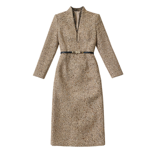 香槟色亮片晚礼服连衣裙女秋冬高端高贵气质轻奢端庄大气宴会裙子