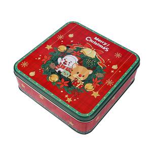 圣诞节马口铁盒曲奇饼干包装盒糖果金属盒圆方形雪花酥收纳铁罐