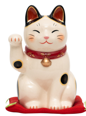 日本招财猫陶瓷摆件手绘福菊繁花