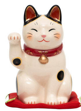 日本招财猫陶瓷摆件手绘福菊繁花