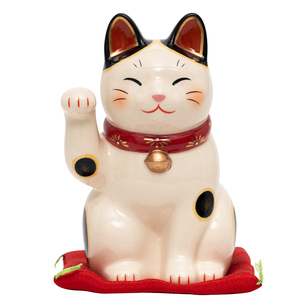 日本招财猫陶瓷摆件手绘福菊繁花