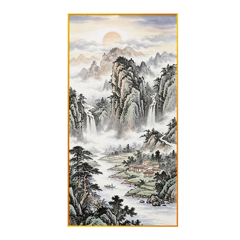 水墨风山水风景画十字绣2026新款入户玄关全绣乡村田园线绣自绣