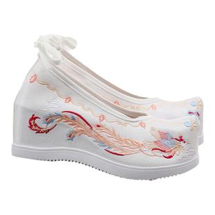 高跟汉服鞋子女百搭古风坡跟绣花古装汉元素复古搭配内增高秀禾鞋