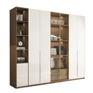 衣柜家用卧室实木多层板轻奢玻璃门白色小户型加深大衣橱收纳柜子