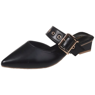 尖头半拖鞋女外穿2026夏季新款网红韩版百搭粗跟高跟鞋包头凉拖潮