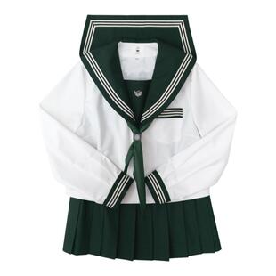 阿车家的大码jk胖mm原创海军领绿三本水手服百褶裙显瘦学院风套装