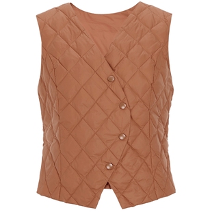 马天奴女装秋冬新款纯色90%白鹅绒V领羽绒马甲背心内搭保暖时尚