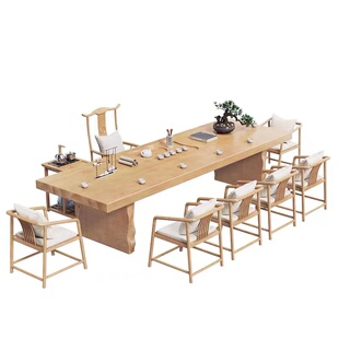 大板桌原木茶几新中式家用办公室泡茶桌简约现代功夫禅意个性茶台