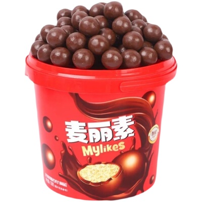 【 买1桶送1桶】 麦丽素桶装网红夹心巧克力豆儿童休闲零食品