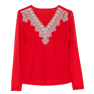 新疆舞蹈演出服网纱贴花烫钻上衣古典舞维族舞广场透气百搭打底衫