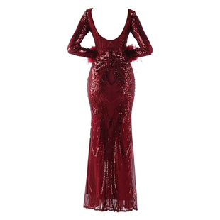 晚礼服女冬法式气质高级感名媛气质轻奢主持人年会亮闪长袖连衣裙