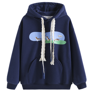 【清仓】女童卫衣加绒加厚秋冬儿童帽衫宽松休闲卡通连帽百搭上衣