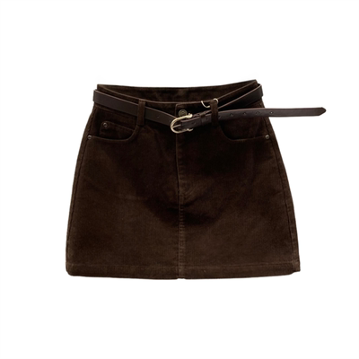 咖色灯芯绒半身裙女高腰A字短裙