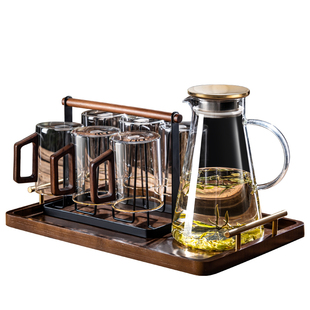 玻璃杯套装家用客厅耐高温泡绿茶水杯大容量待客喝水杯子木柄茶杯