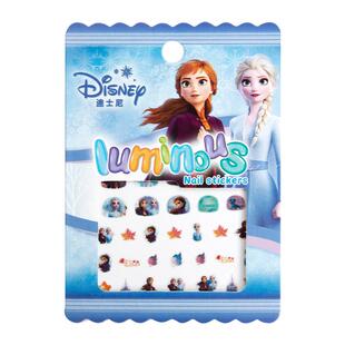 夜光儿童指甲贴纸2023新款迪士尼女童发光指甲贴无毒无味女孩美甲贴片宝宝艾莎爱莎公主小朋友荧光贴甲片玩具