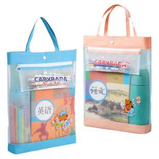 卡皮巴拉补习袋小学生手提袋学生透明拎书袋男女孩儿童帆布补课包补习班学习美术袋课外作业书包专用袋子装书