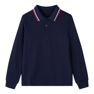 中大童黑色藏青色POLO衫长袖男童棉质翻领t恤女童春秋校服打底衫