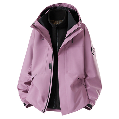 稻草人紫色冲锋衣女2025新款秋冬户外小个子防风三合一超好看外套