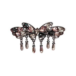 精致轻奢闪亮钻蝴蝶精灵流苏发夹弹簧夹高级感侧边夹子边夹头饰女