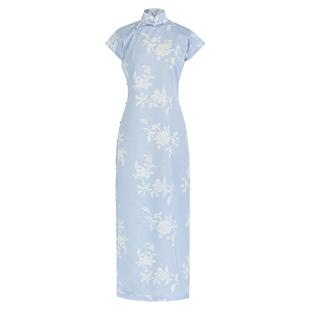 溪亭雪丨一城风絮丨蓝紫色印花提花雪纺小盖袖民国风修身旗袍