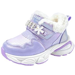 芭比童鞋女童棉鞋2025新款冬季保暖大棉鞋儿童运动鞋女童冬鞋加绒