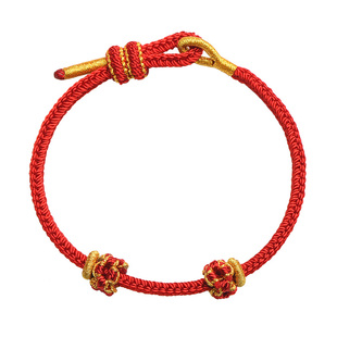 优绳桃花手绳龙年本命年红绳手链可穿黄金吊坠饰品转运珠半成品女