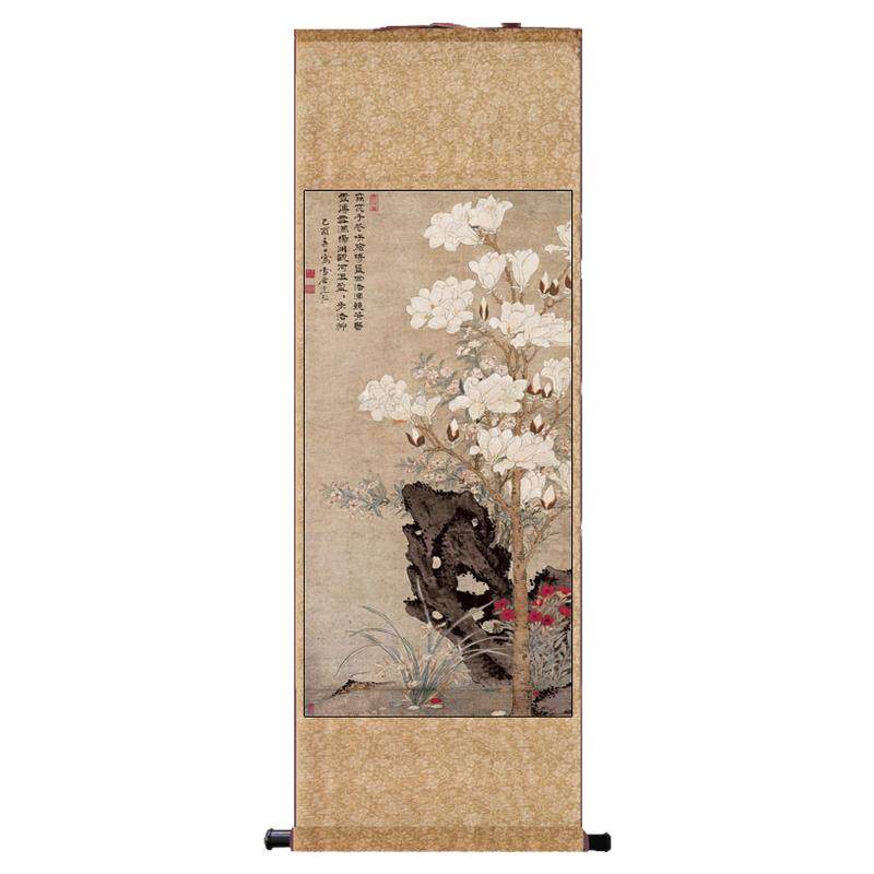 孙克弘玉堂芝兰新中式丝绸卷轴画荷花鸳鸯图花鸟画绢画高端材质