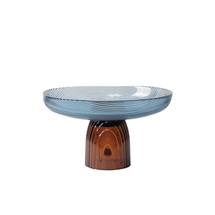 简约风轻奢玻璃果盘客厅家用茶几摆件餐桌大号意式圆形高脚水果盘