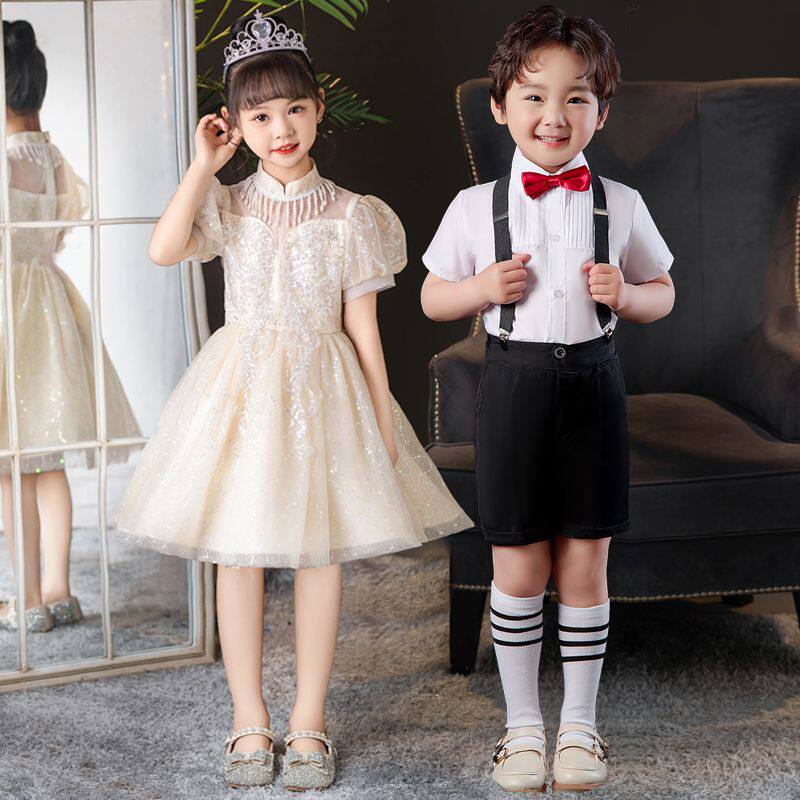 白色裙子女童演出服六一儿童合唱演出服幼儿园毕业礼服主持人朗诵