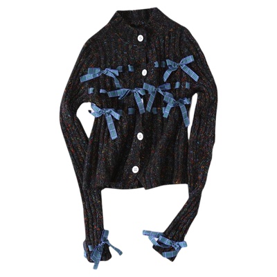 大于诗集 布拉安妮 复古氛围感6羊毛蝴蝶结花杂色毛衣女开衫外套