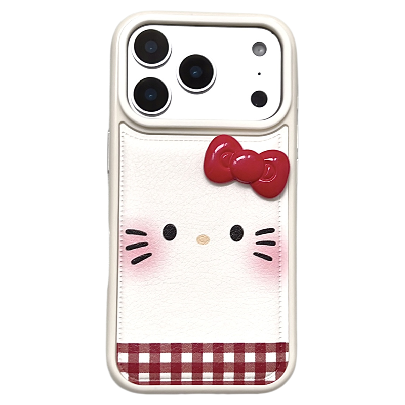 SHERRY*ins风米白仿皮可爱kt猫表情适用于苹果17ProMax手机壳iPhone16Pro小众少女心15简约14小清新卡通软萌