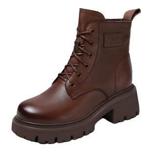 全牛皮真皮短靴2025新款秋冬款马丁靴女款爆款今年流行的加绒鞋子