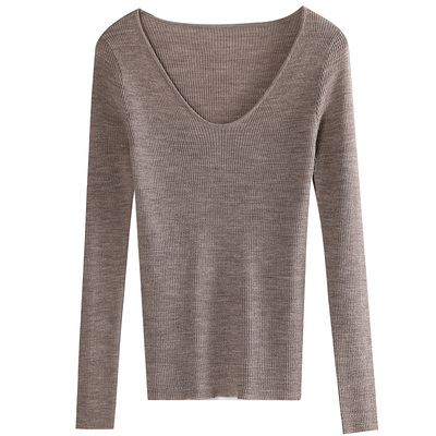 大u领打底衫羊毛女黑色紧身低领