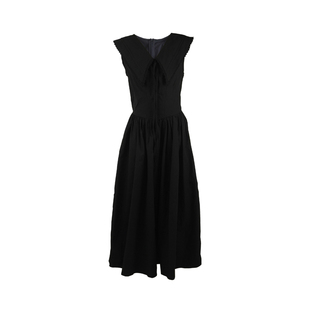 迟伞伞 出逃千金 翻领系带蝴蝶结无袖/五分袖连衣裙女气质长裙女