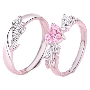 维罗纳纯银原创羽你相恋情侣对戒小众爱心粉色锆石天使羽翼戒指
