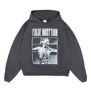 False Inception卫衣男女套头加绒美式印花做旧连帽上衣春秋新款
