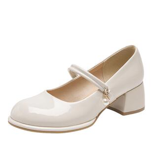 达芙妮白色玛丽珍女鞋2026新款春夏厚底高跟单鞋增高气质小皮鞋女