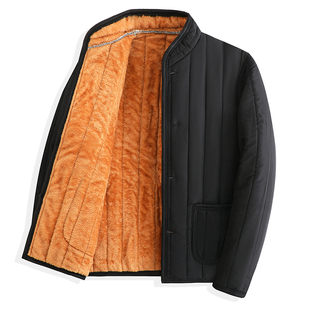 爸爸装冬季加绒加厚棉袄中老年立领毛内胆中年男棉衣老人家居服男